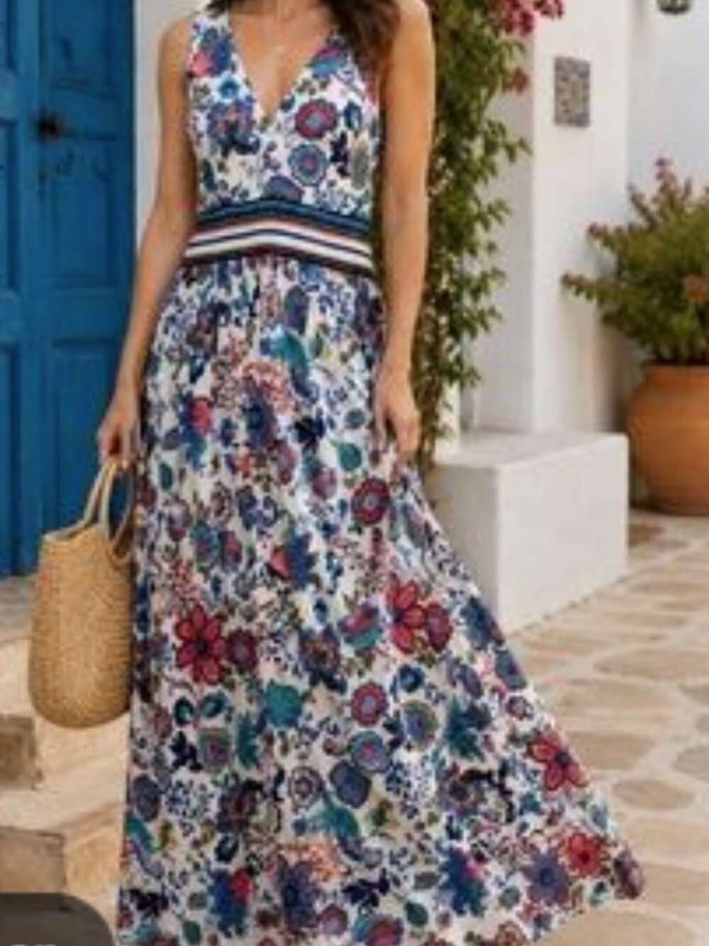 Milly Maxi Dress Floral Sleeveless V Neck Zip Back Multi Color Size S